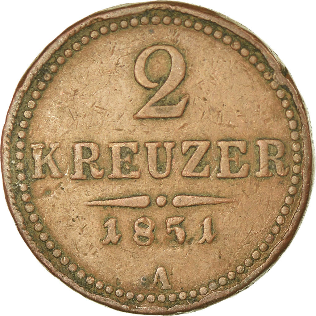 Coin, Austria, Franz Joseph I, 2 Kreuzer, 1851, Vienne, VF(30-35), Copper
