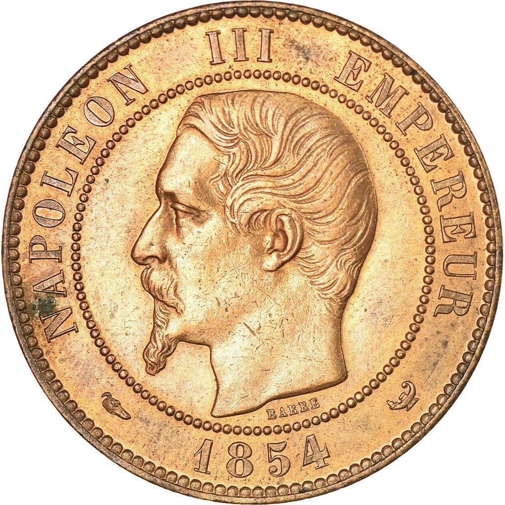 Moneda, Francia, 10 Centimes, 1854, Lille, EBC+, Bronce, KM:M25, Gadoury:251