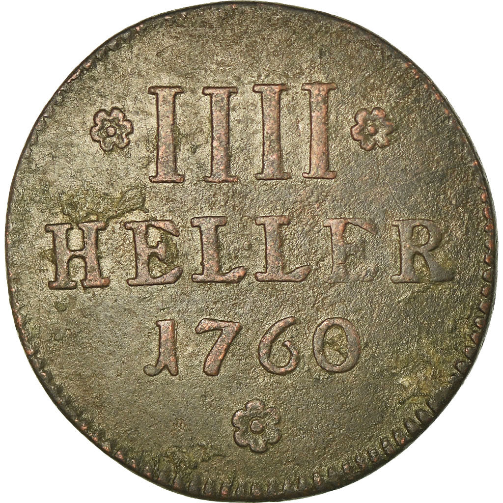 Coin, German States, COLOGNE, 4 Heller, 1760, AU(50-53), Copper, KM:440