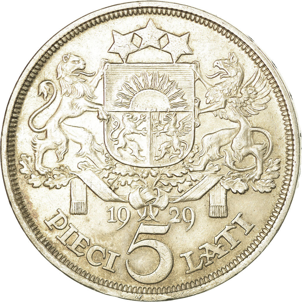 Coin, Latvia, 5 Lati, 1929, AU(55-58), Silver, KM:9