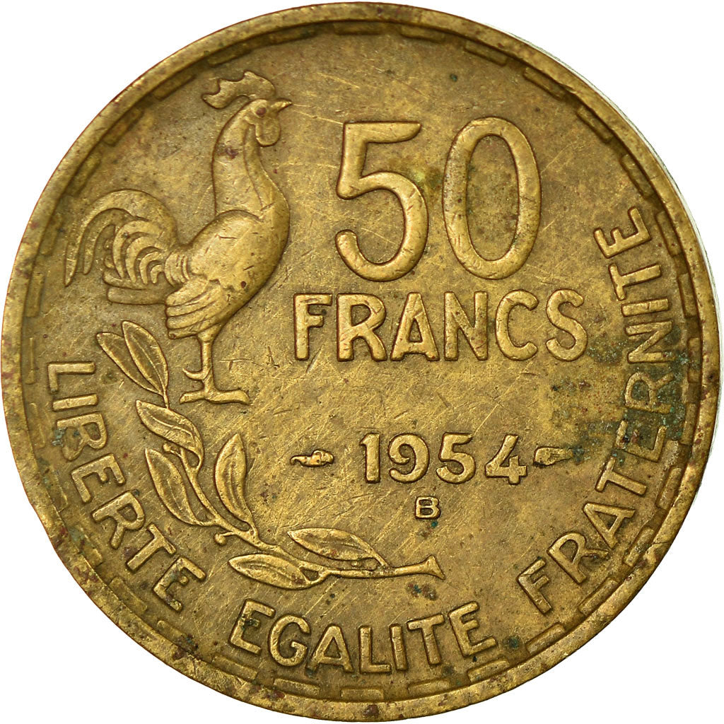 Moeda, França, Guiraud, 50 Francs, 1954, Beaumont - Le Roger, EF(40-45)