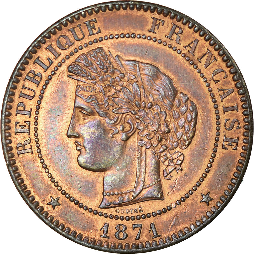 Moneda, Francia, Cérès, 10 Centimes, 1871, Paris, EBC+, Bronce, KM:815.1