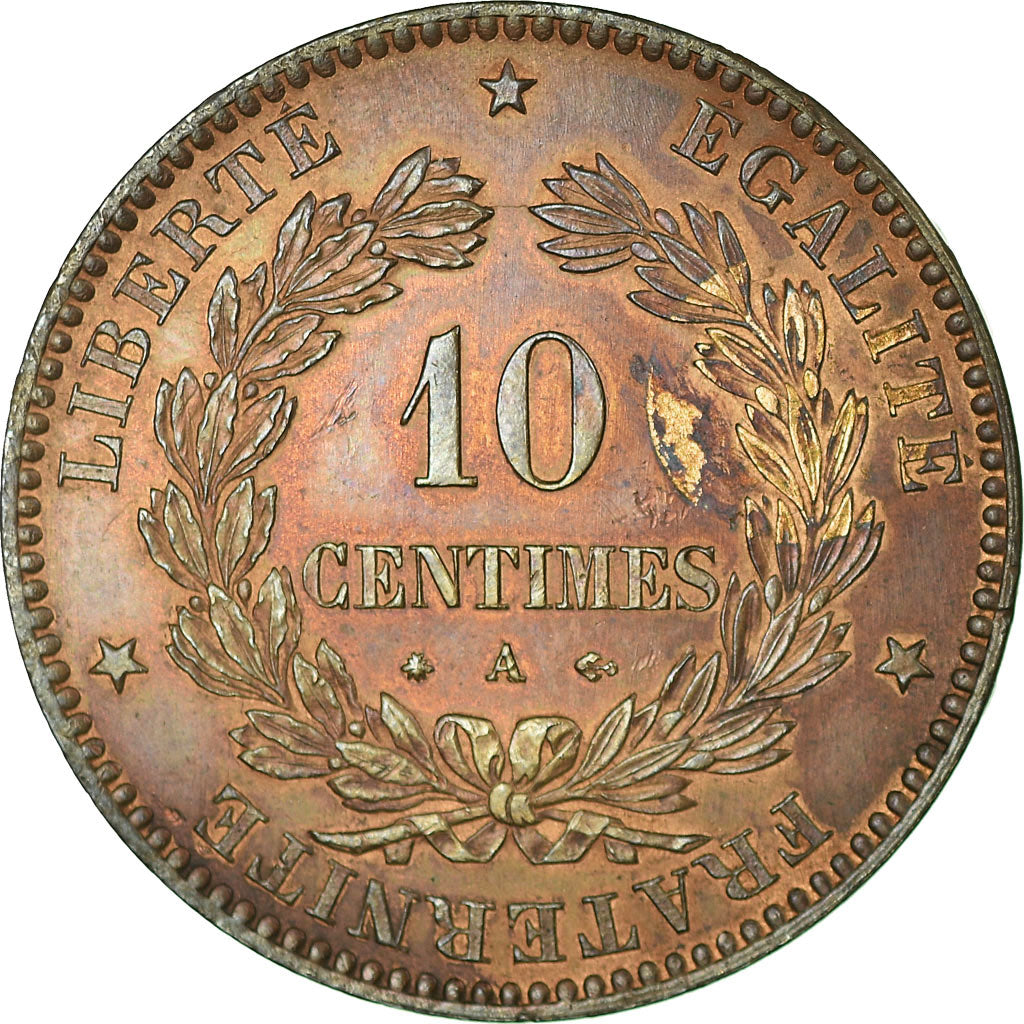 Moneda, Francia, Cérès, 10 Centimes, 1871, Paris, EBC+, Bronce, KM:815.1