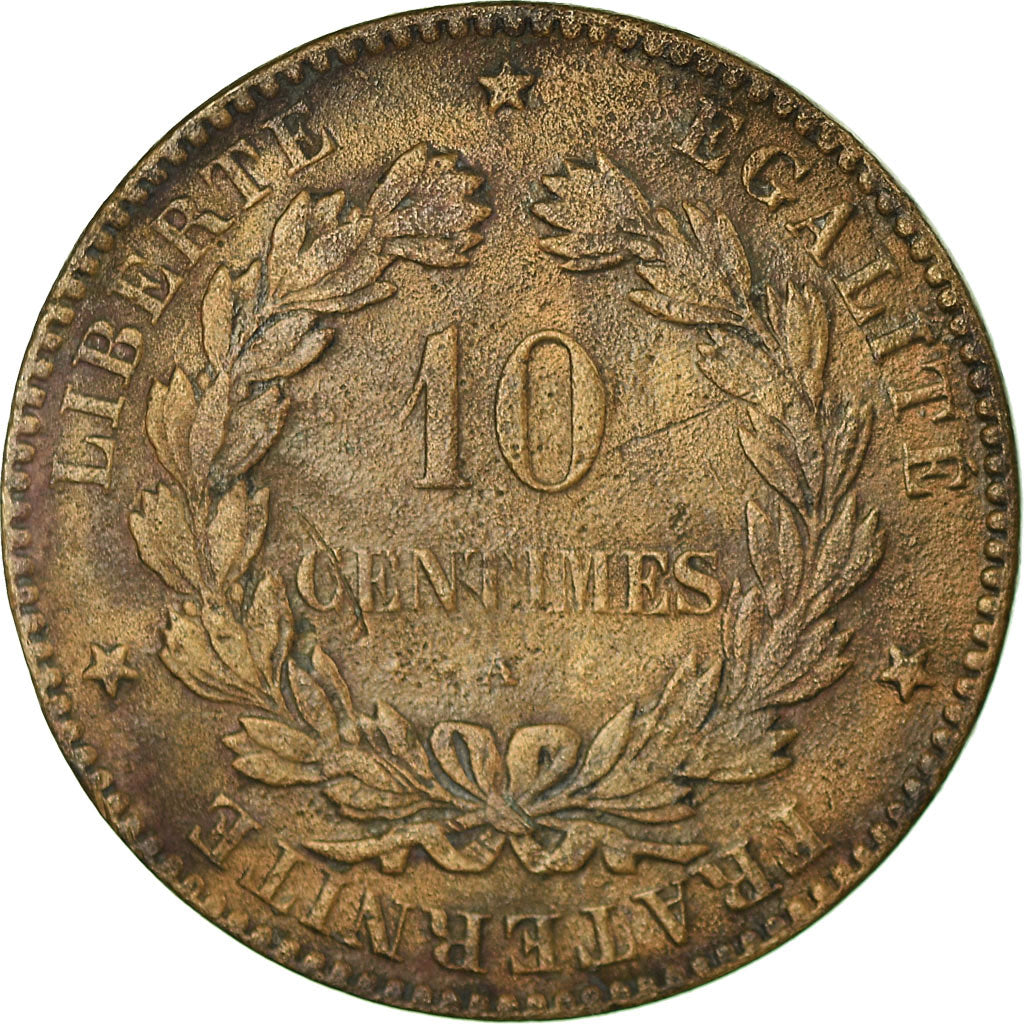 Moeda, França, Cérès, 10 Centimes, 1875, Paris, VF(20-25), Bronze, KM:815.1