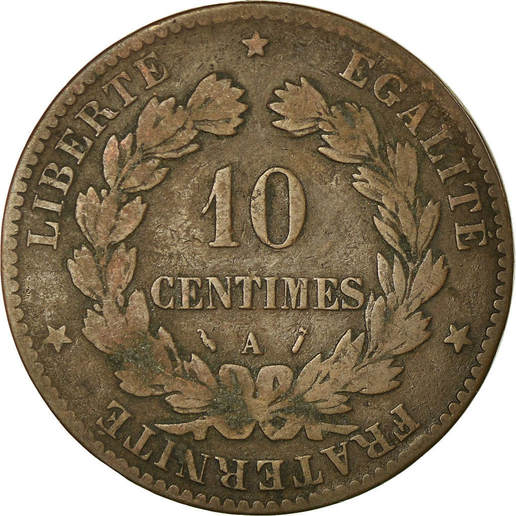 Moneda, Francia, Cérès, 10 Centimes, 1882, Paris, BC+, Bronce, KM:815.1