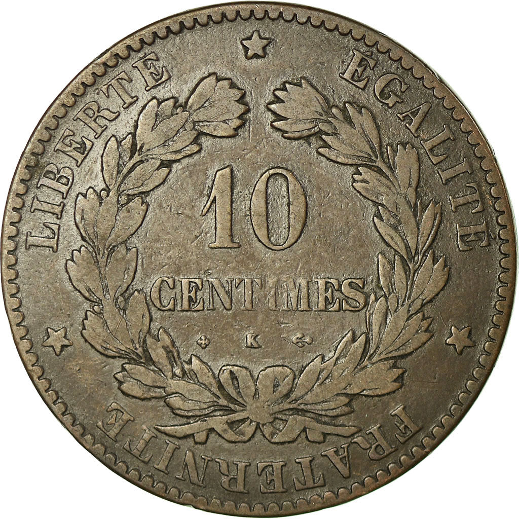 Coin, France, Cérès, 10 Centimes, 1876, Bordeaux, VF(30-35), Bronze, KM:815.2
