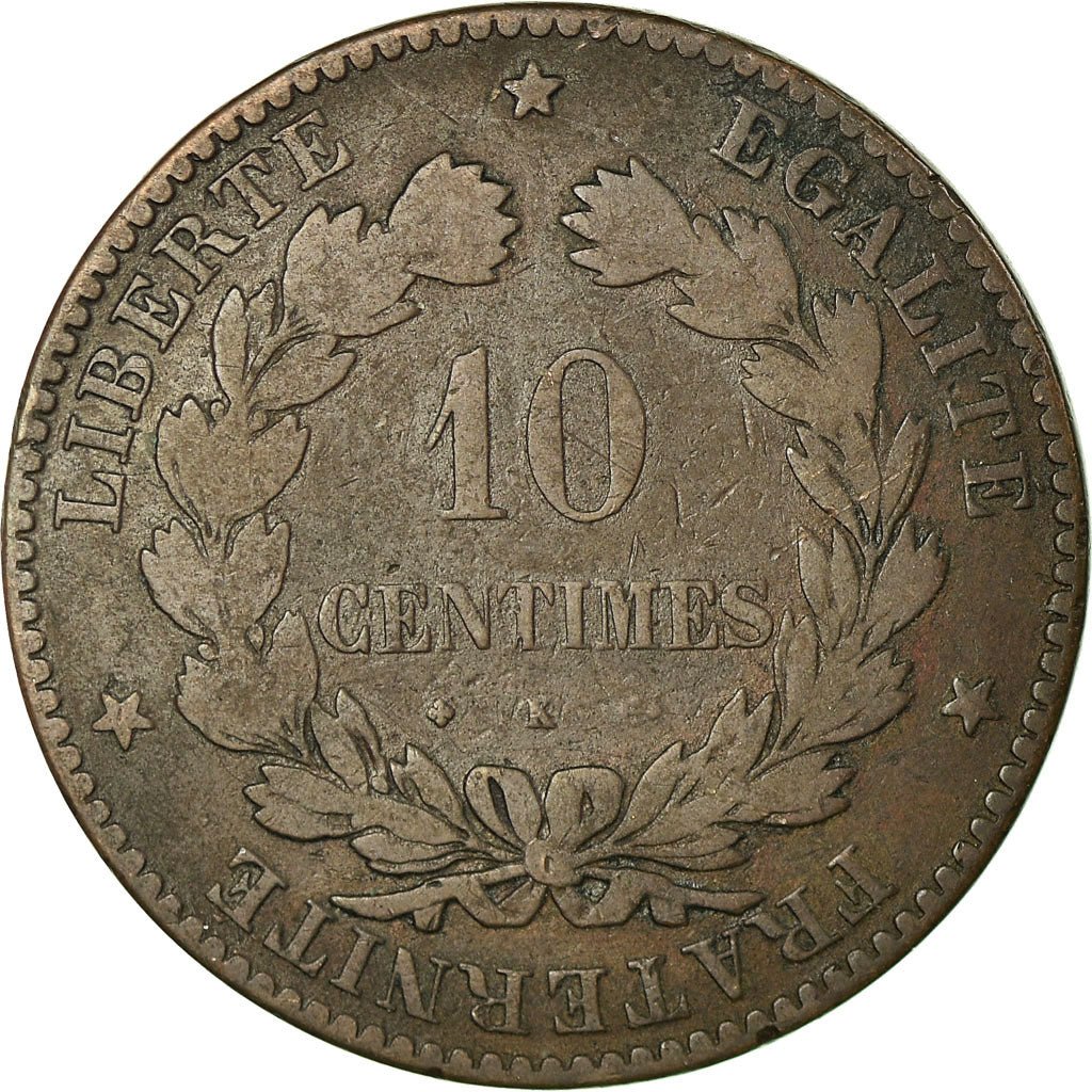 Coin, France, Cérès, 10 Centimes, 1877, Bordeaux, VF(20-25), Bronze, KM:815.2