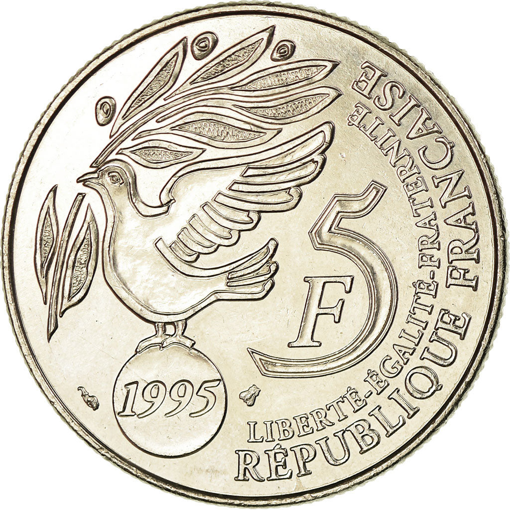 Coin, France, ONU, 5 Francs, 1995, Paris, MS(60-62), Nickel Clad Copper-Nickel