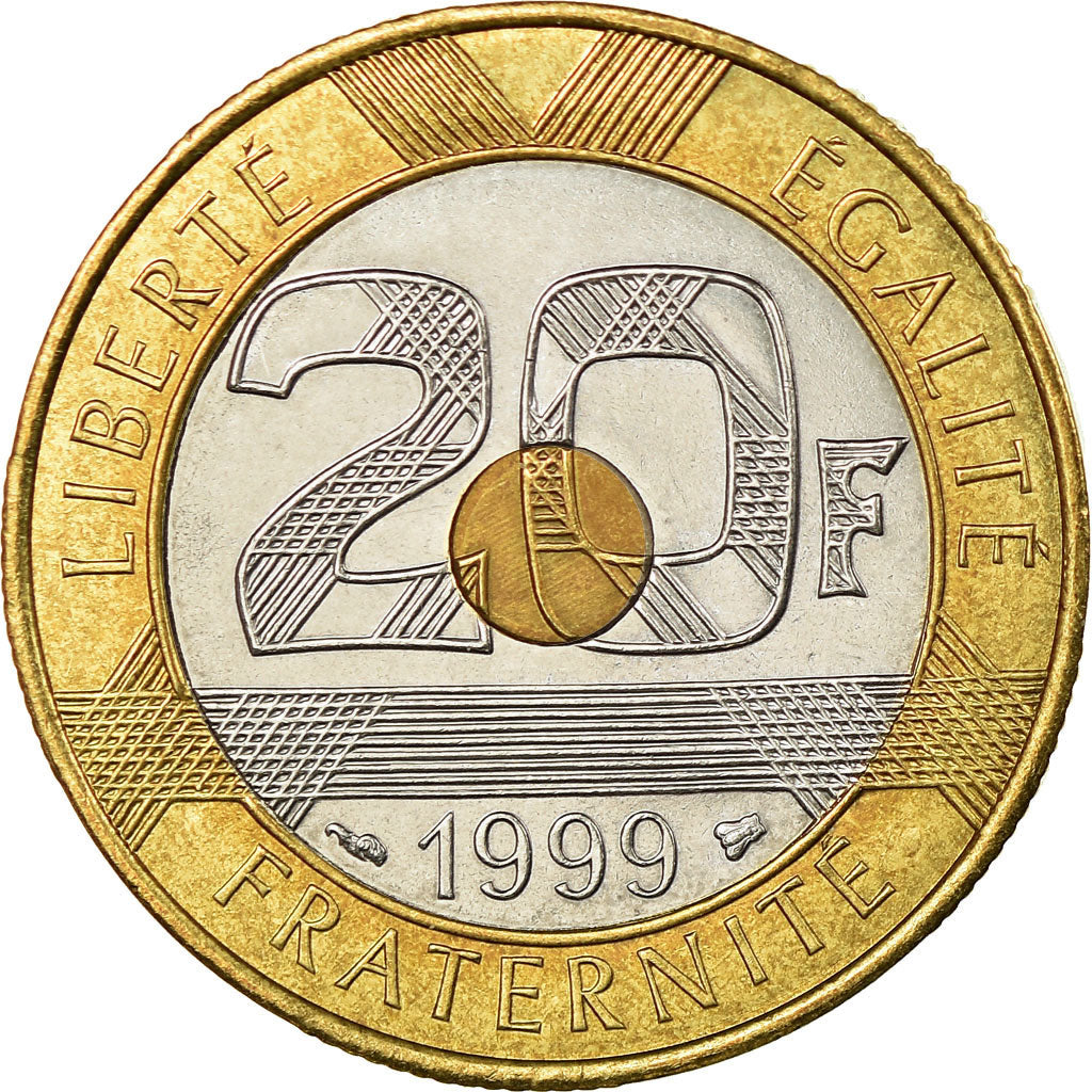 Coin, France, Mont Saint Michel, 20 Francs, 1999, Paris, MS(63), Tri-Metallic