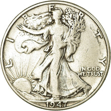 Coin, United States, Walking Liberty Half Dollar, Half Dollar, 1947, U.S. Mint