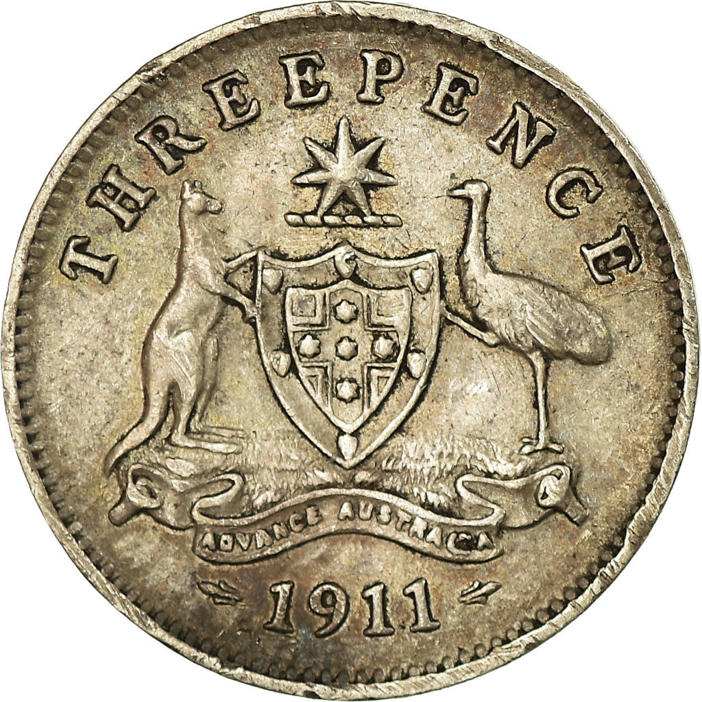 Coin, Australia, George V, Threepence, 1911, EF(40-45), Silver, KM:24