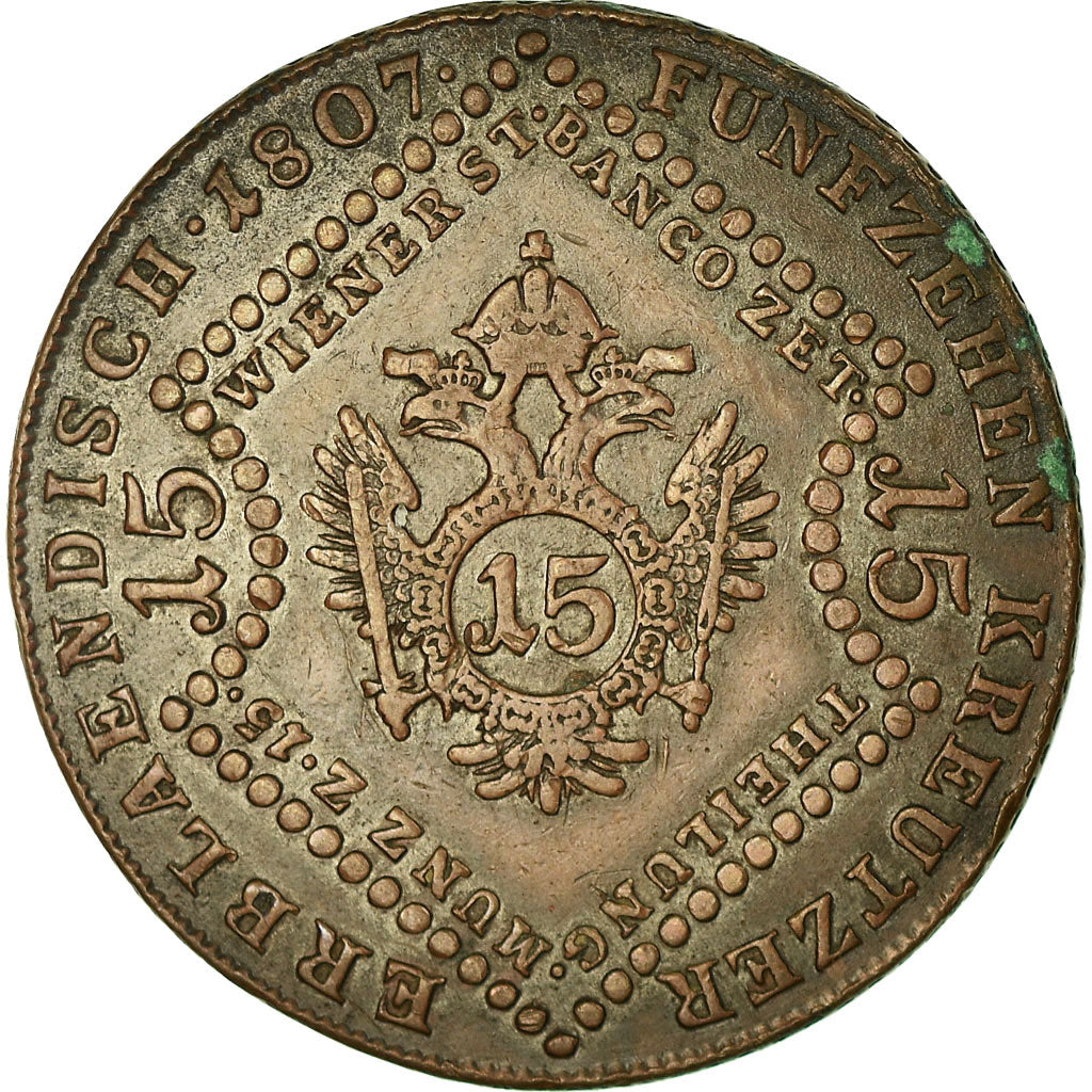Coin, Austria, Franz II (I), 15 Kreuzer, 1807, Vienna, EF(40-45), Copper