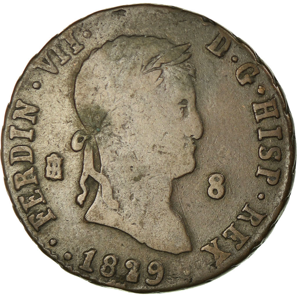 Coin, Spain, Ferdinand VII, 8 Maravedis, 1829, Segovia, VF(30-35), Copper