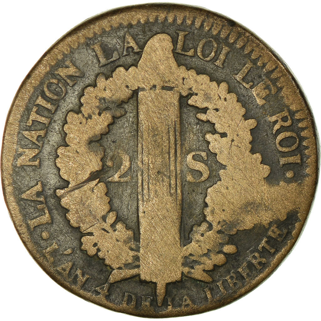 Münze, Frankreich, 2 sols français, 2 Sols, 1792, Strasbourg, S, Bronze