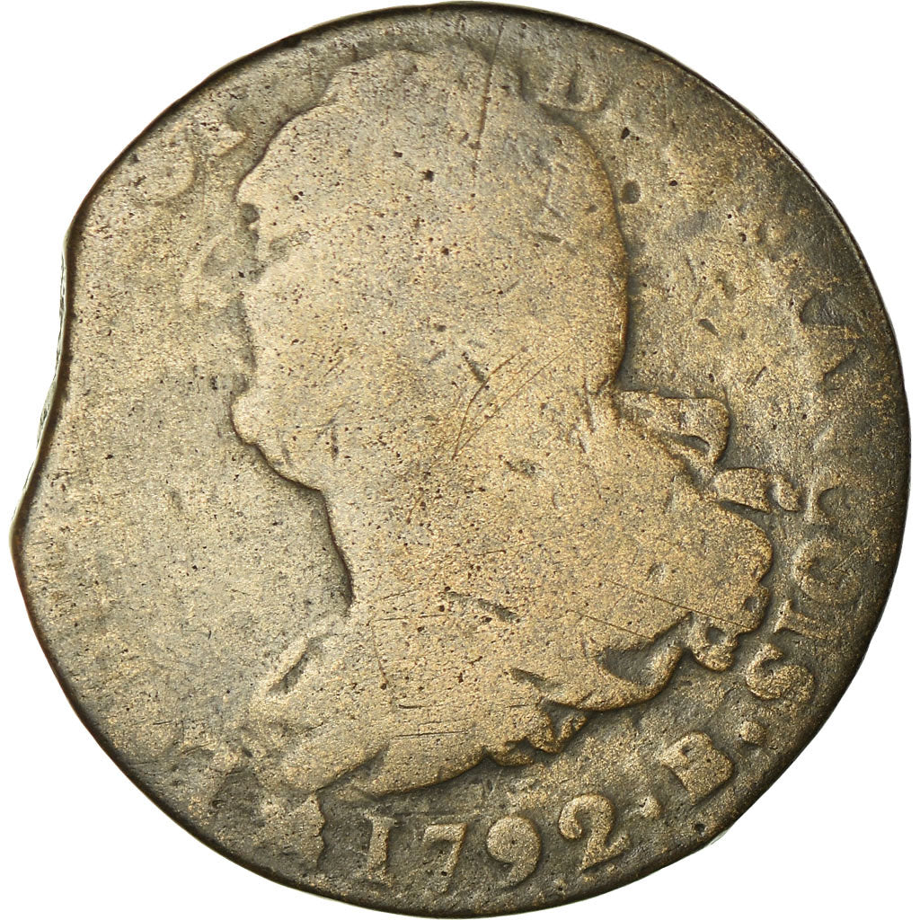 Moneda, Francia, 2 sols françois, 2 Sols, 1792, Rouen, BC+, Bronce, KM:603.3