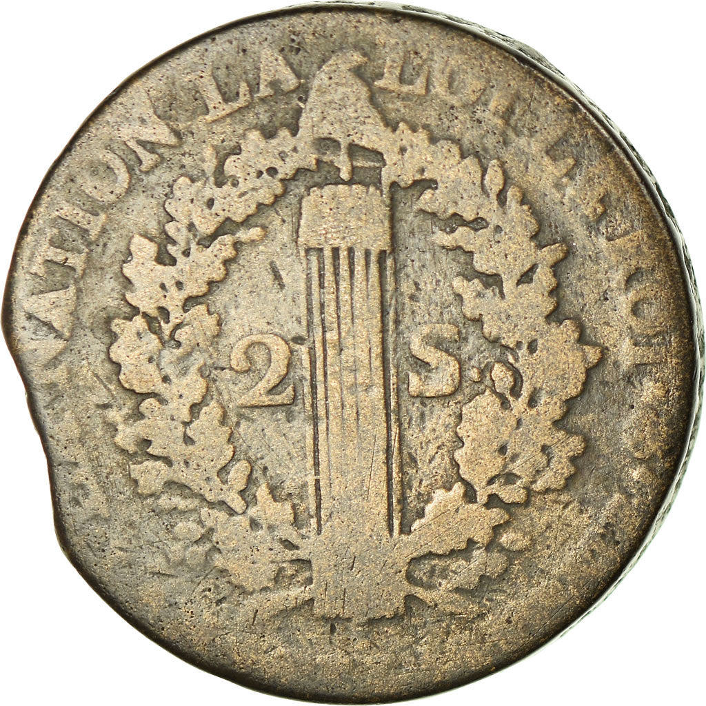 Moneda, Francia, 2 sols françois, 2 Sols, 1792, Rouen, BC+, Bronce, KM:603.3