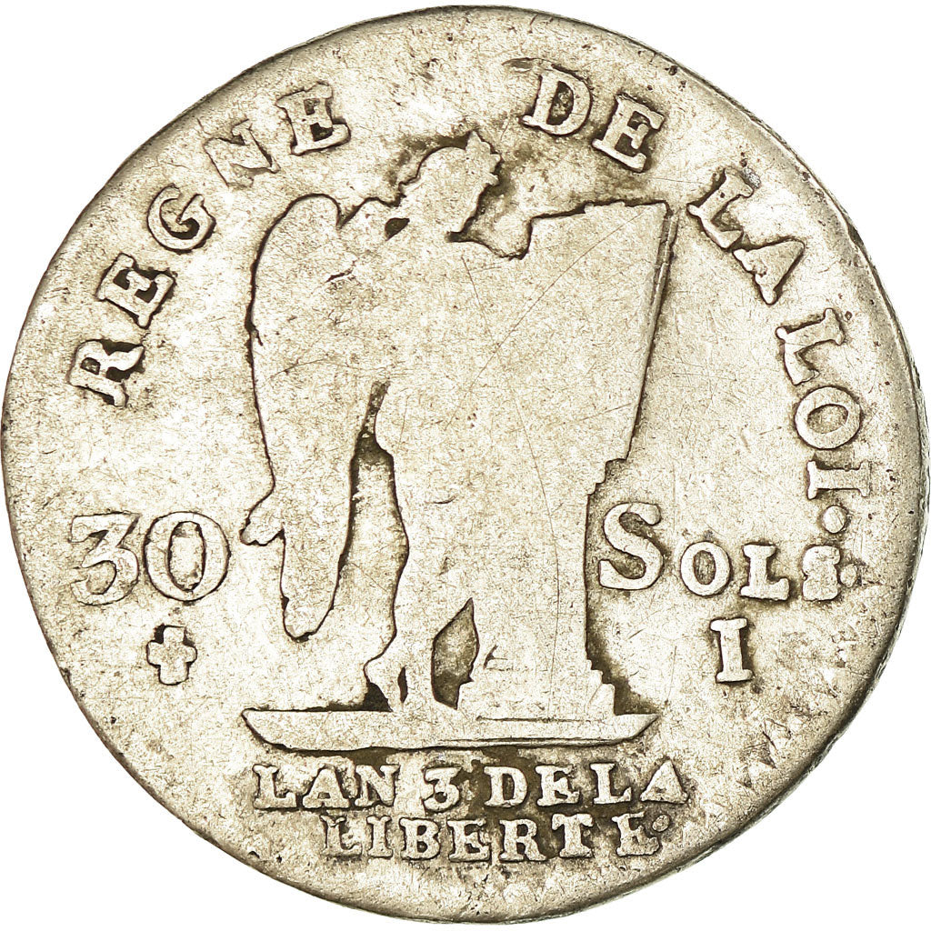 Moneta, Francja, 30 sols françois, 30 Sols, 1791, Limoges, VF(20-25), Srebro