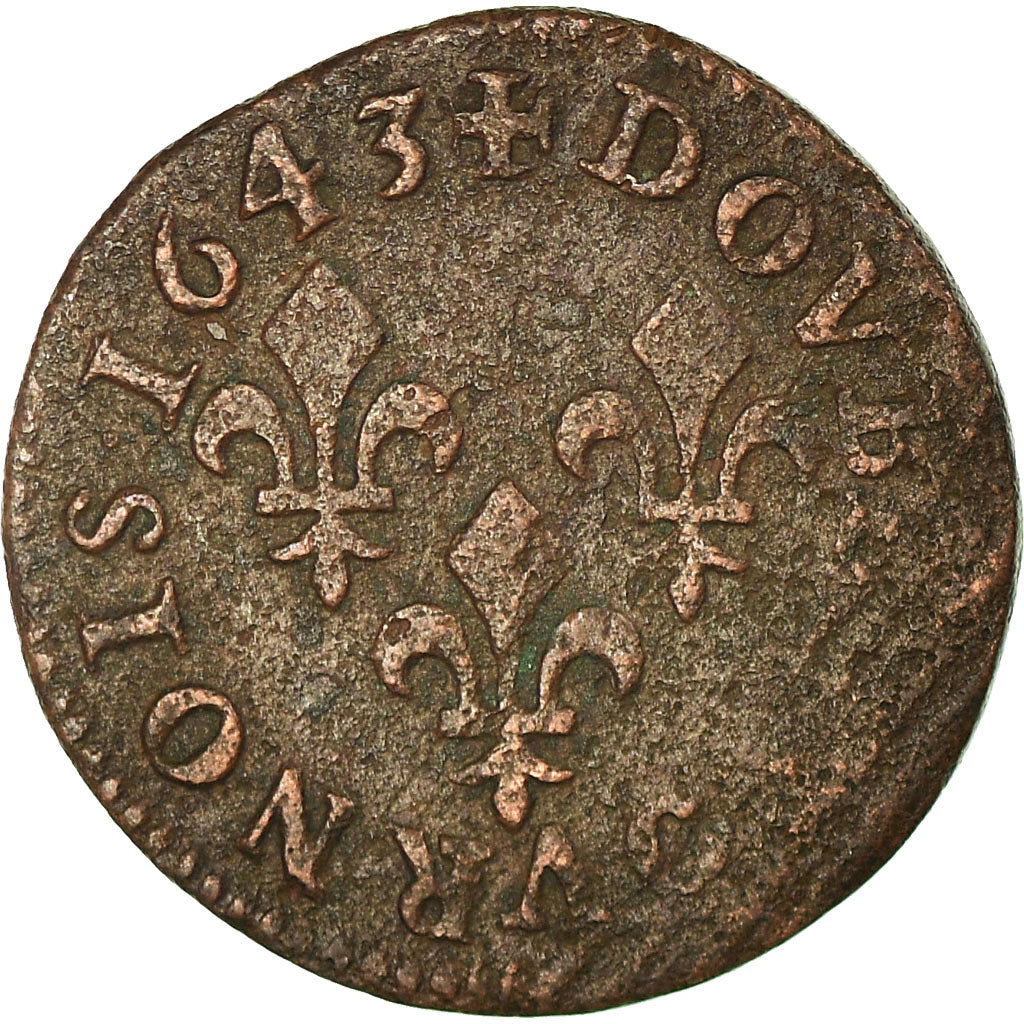 Coin, France, Louis XIII, Double tournois de Warin, tête à gauche, Double