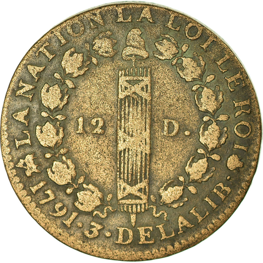 Coin, France, 12 deniers françois, 12 Deniers, 1791, Rouen, VF(30-35), Bronze
