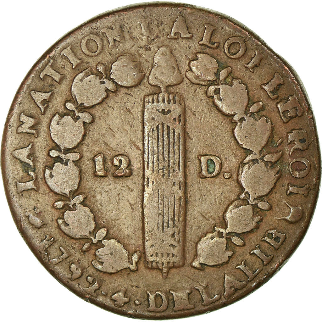 Moneta, Francja, 12 deniers françois, 12 Deniers, 1792, Montpellier, VF(20-25)