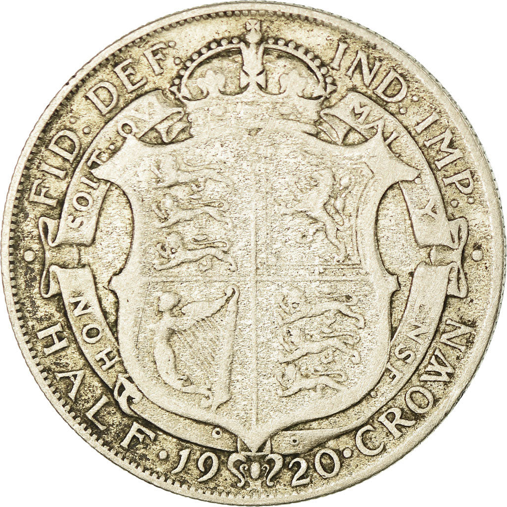 Coin, Great Britain, George V, 1/2 Crown, 1920, VF(20-25), Silver, KM:818.1a