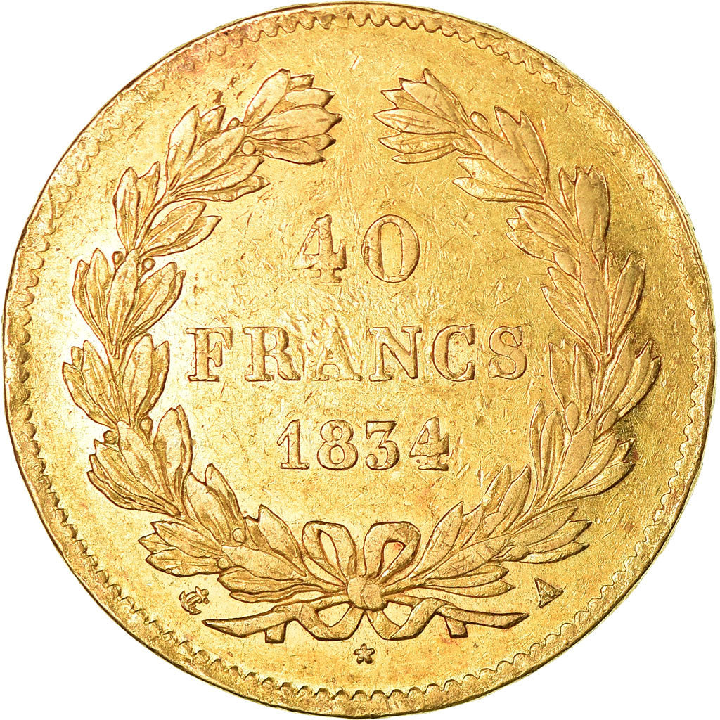 Moeda, França, Louis-Philippe, 40 Francs, 1834, Paris, AU(50-53), Dourado