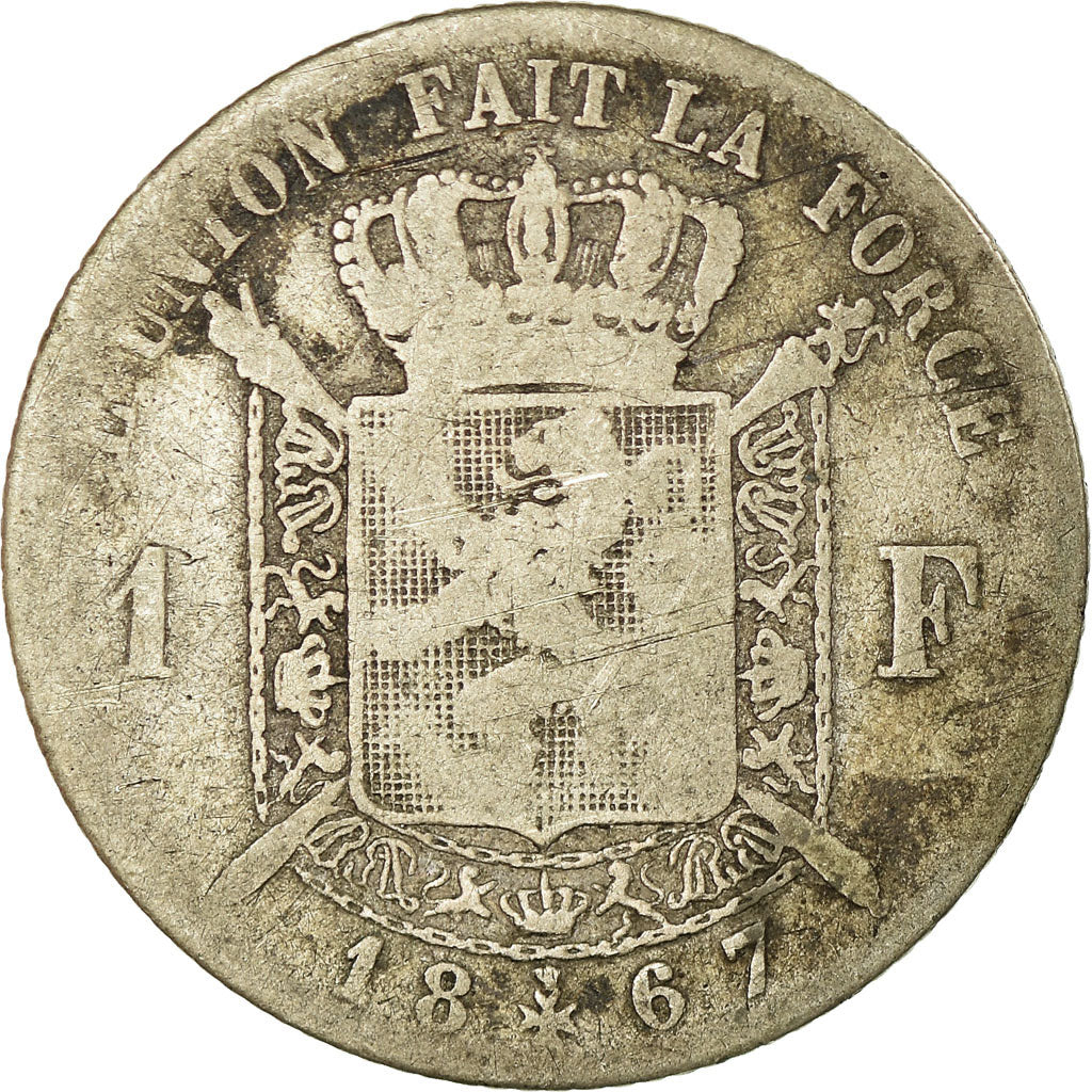 Coin, Belgium, Leopold II, Franc, 1867, VG(8-10), Silver, KM:28.1