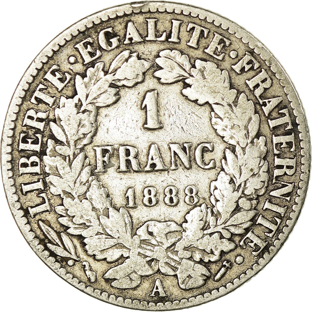 Monnaie, France, Cérès, Franc, 1888, Paris, TB, Argent, Gadoury:465a, KM:822.1
