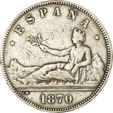 Moneda, España, Provisional Government, 5 Pesetas, 1870, Madrid, BC+, Plata