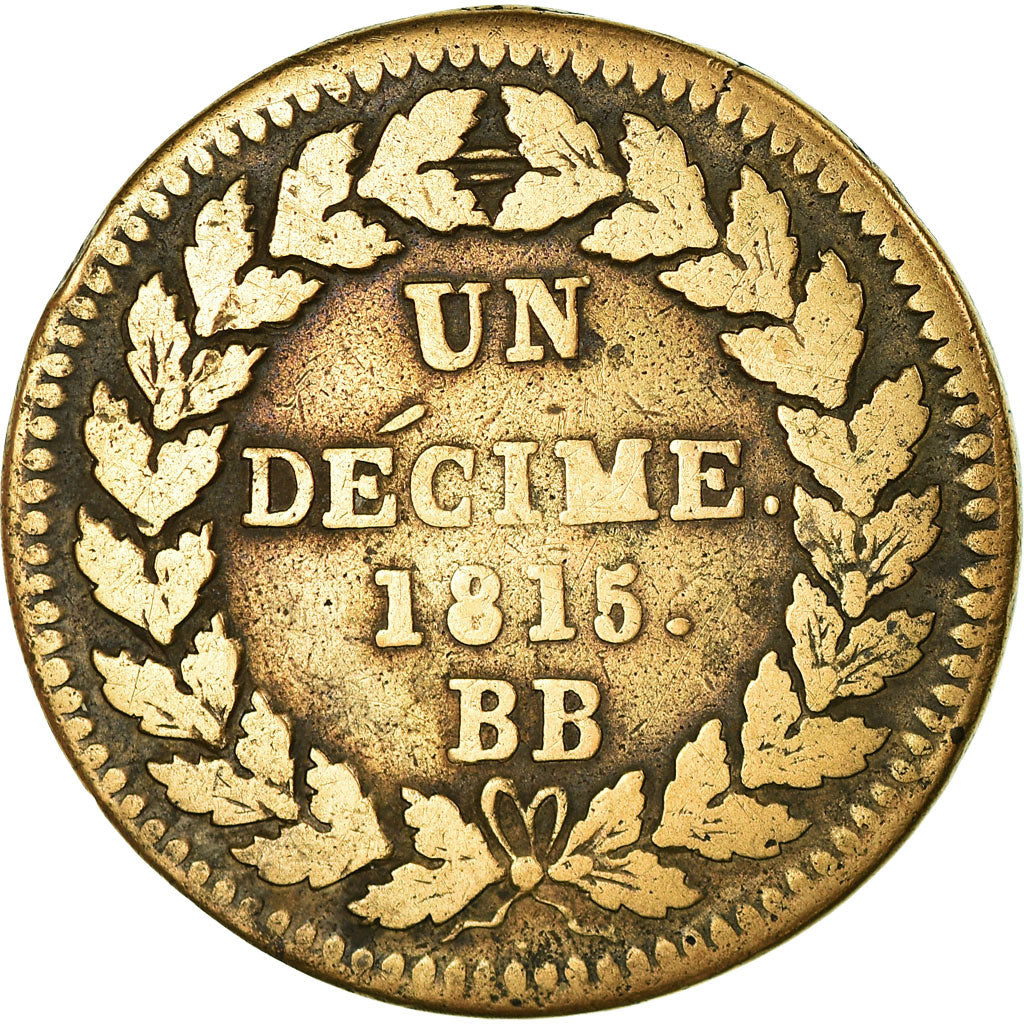 Monnaie, France, Louis XVIII, Decime, 1815, Strasbourg, TB+, Bronze