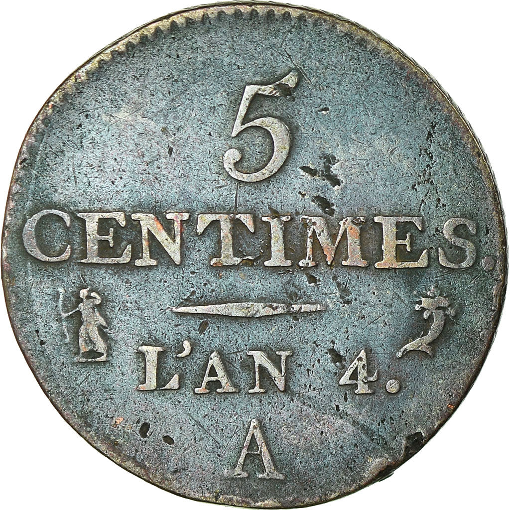 Coin, France, Dupré, 5 Centimes, AN 4, Paris, VF(20-25), Bronze, KM:635.1