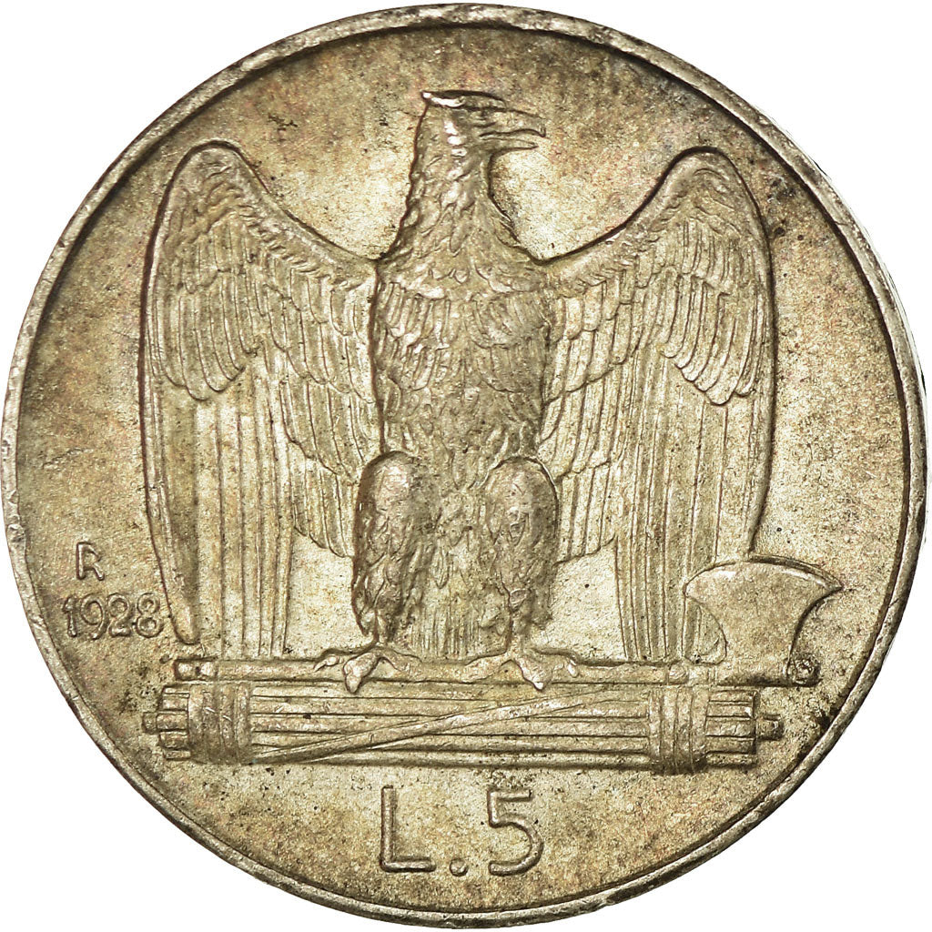Coin, Italy, Vittorio Emanuele III, 5 Lire, 1928, Rome, AU(50-53), Silver