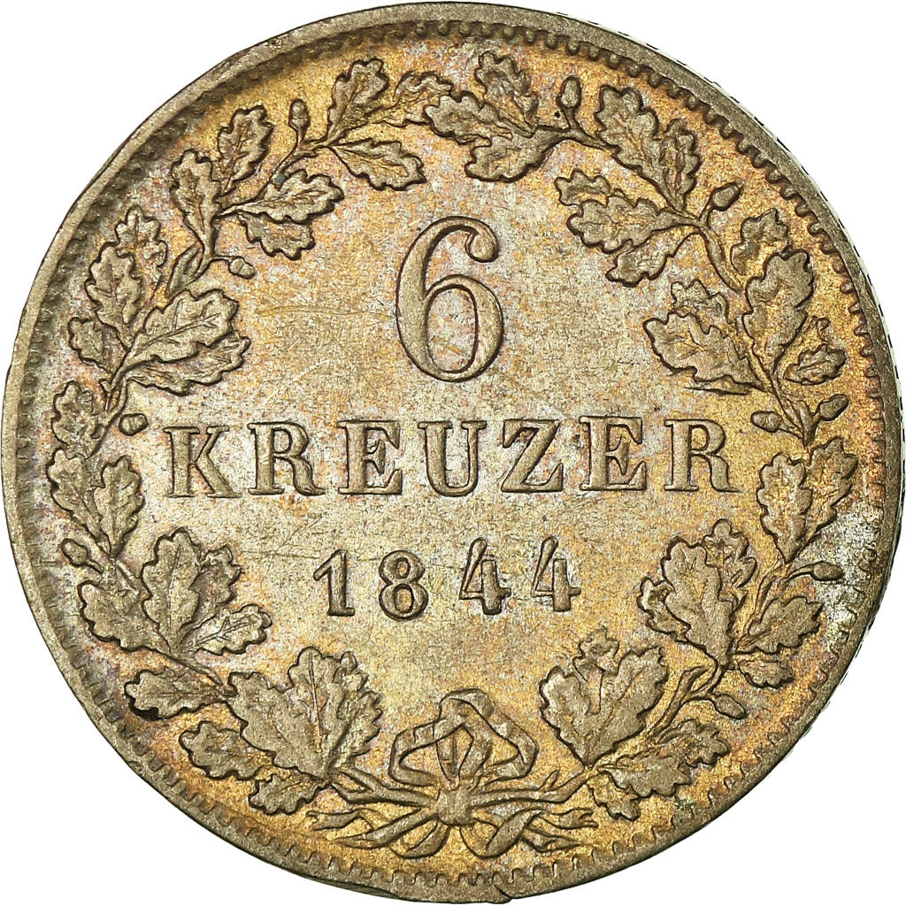 Münze, Deutsch Staaten, WURTTEMBERG, Wilhelm I, 6 Kreuzer, 1844, SS, Silber