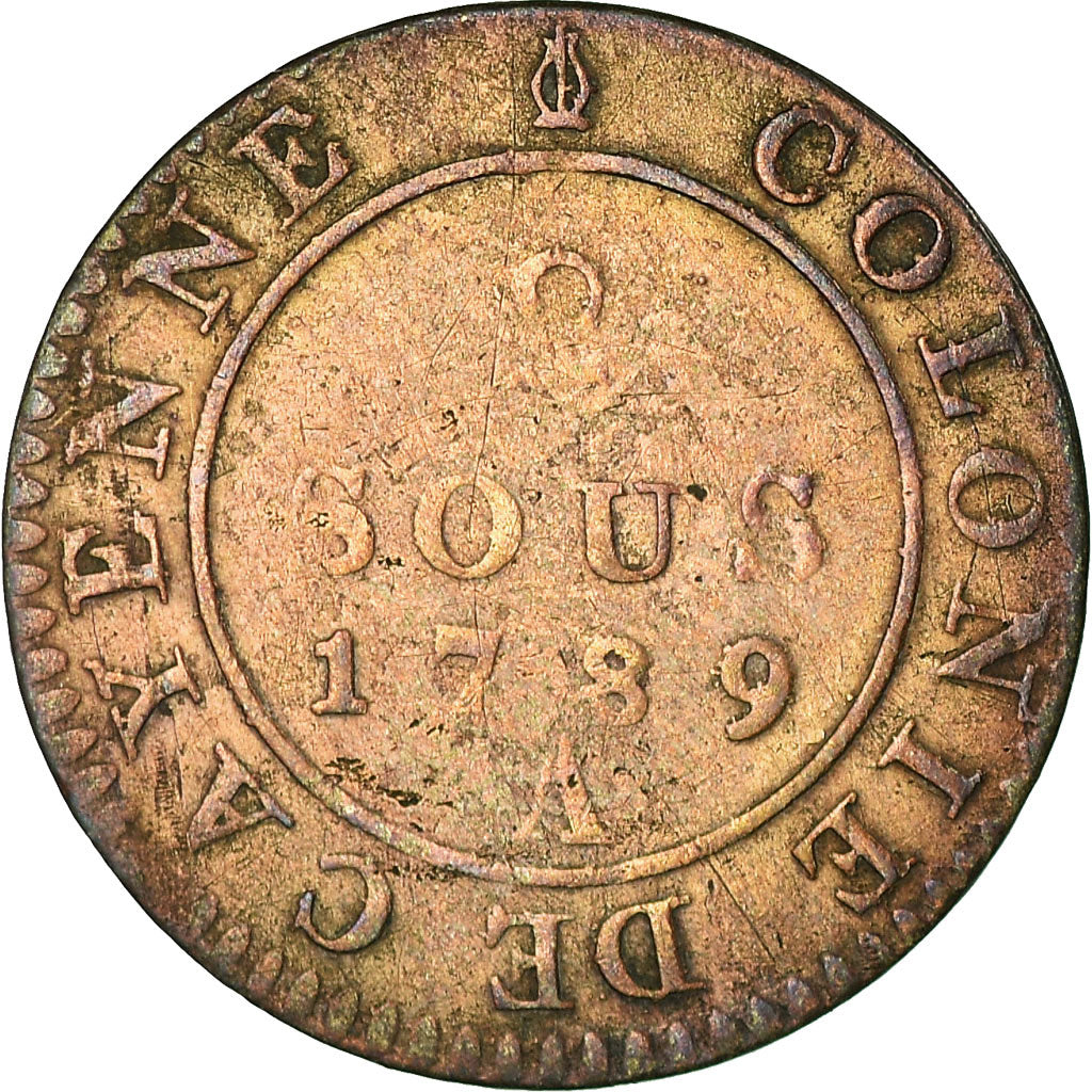 Monnaie, FRENCH GUIANA, 2 Sous, 1789, Paris, TB+, Billon, KM:1, Lecompte:20