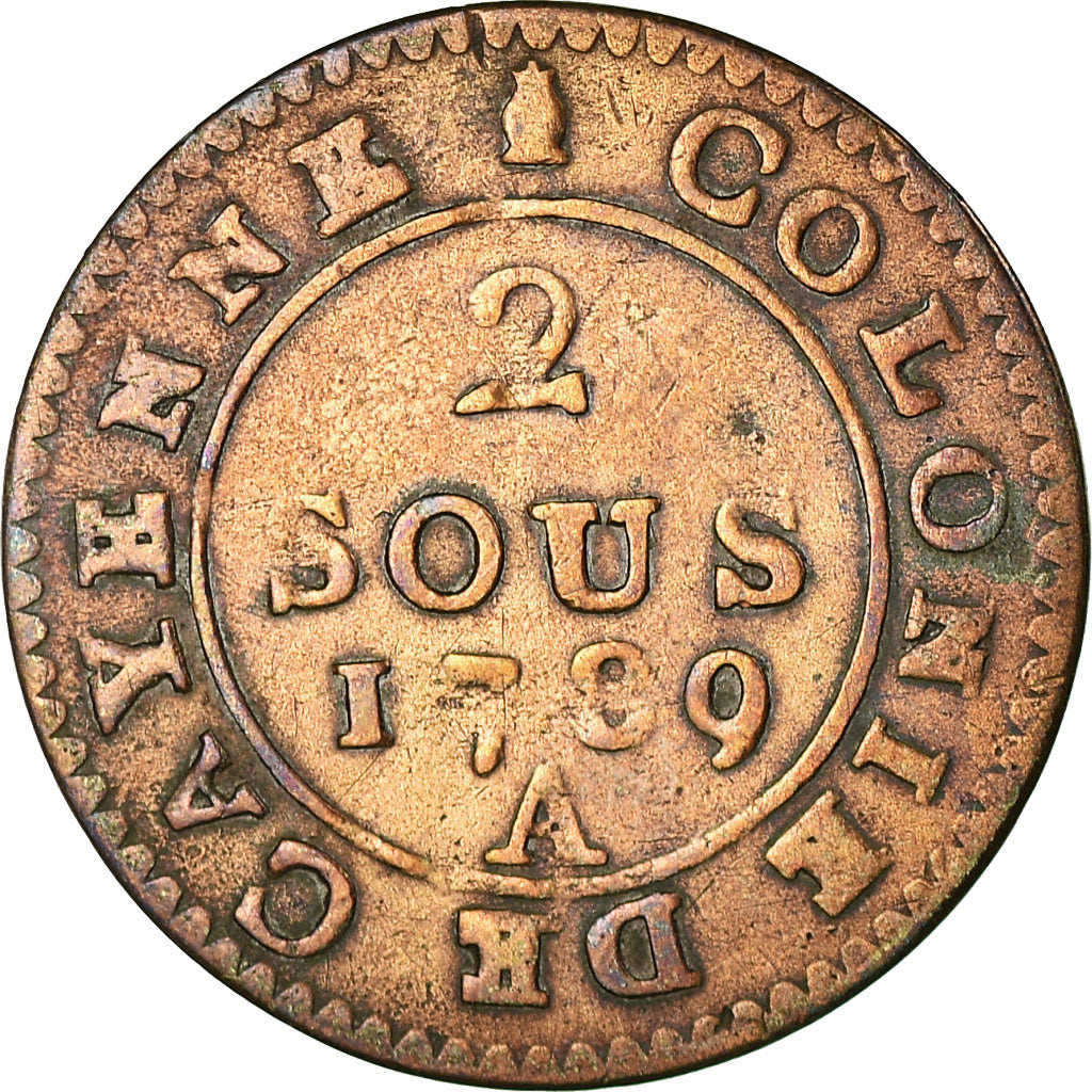 Monnaie, FRENCH GUIANA, 2 Sous, 1789, Paris, TB, Billon, KM:1, Lecompte:20