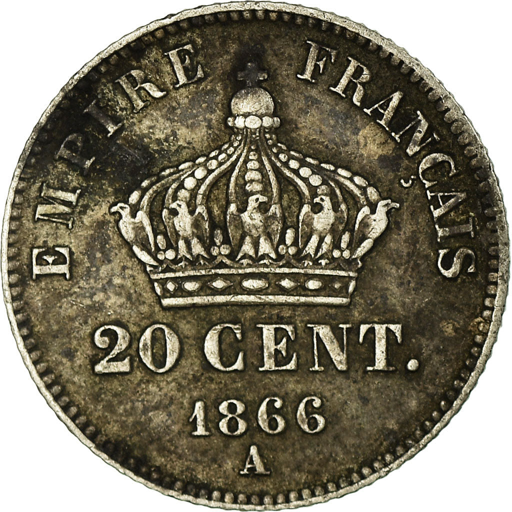 Moeda, França, Napoleon III, Napoléon III, 20 Centimes, 1866, Paris