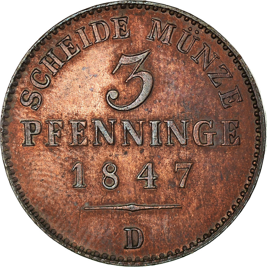 Monnaie, Etats allemands, PRUSSIA, Friedrich Wilhelm IV, 3 Pfennig, 1847