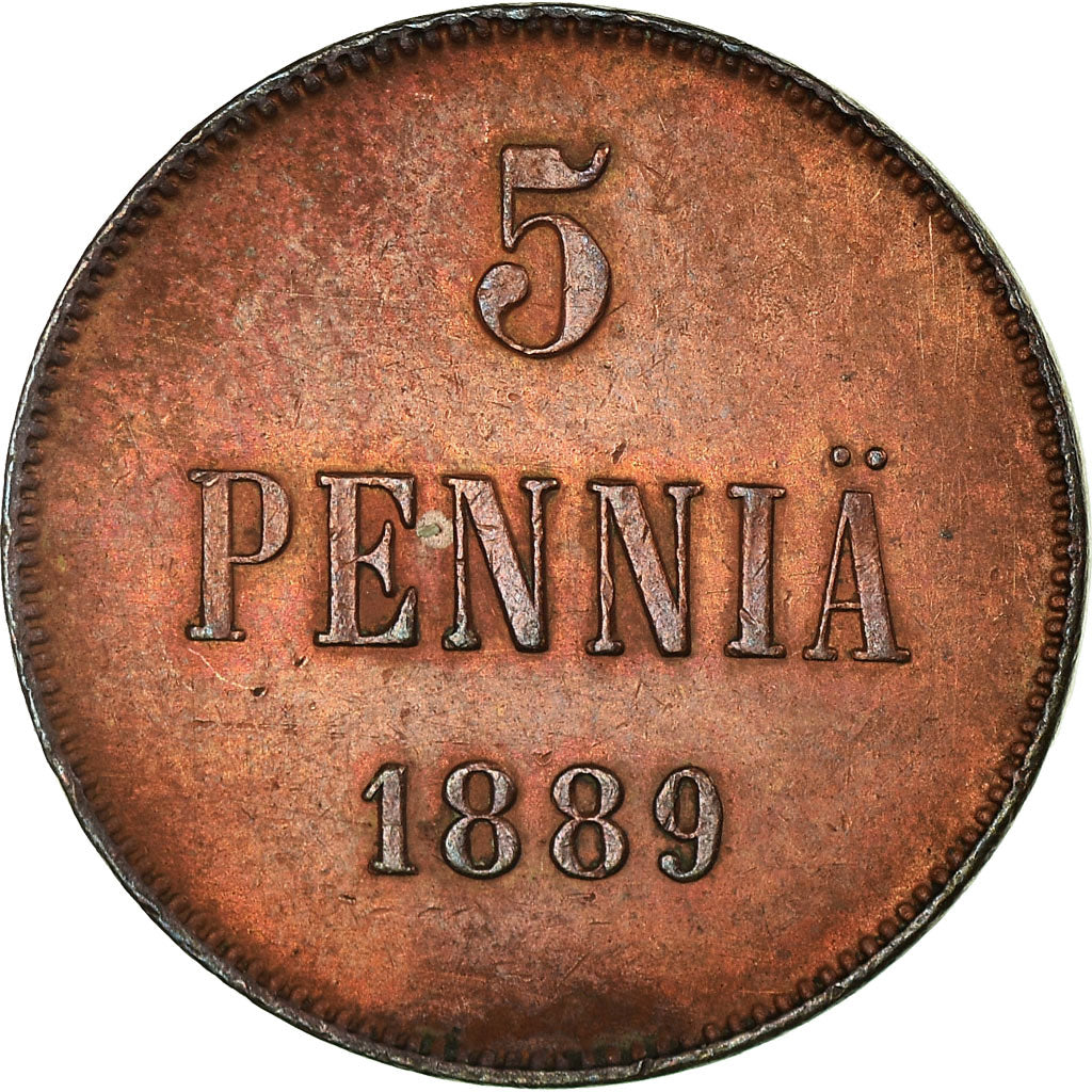 Moneta, Finlandia, Alexander III, 5 Pennia, 1889, AU(55-58), Miedź, KM:11