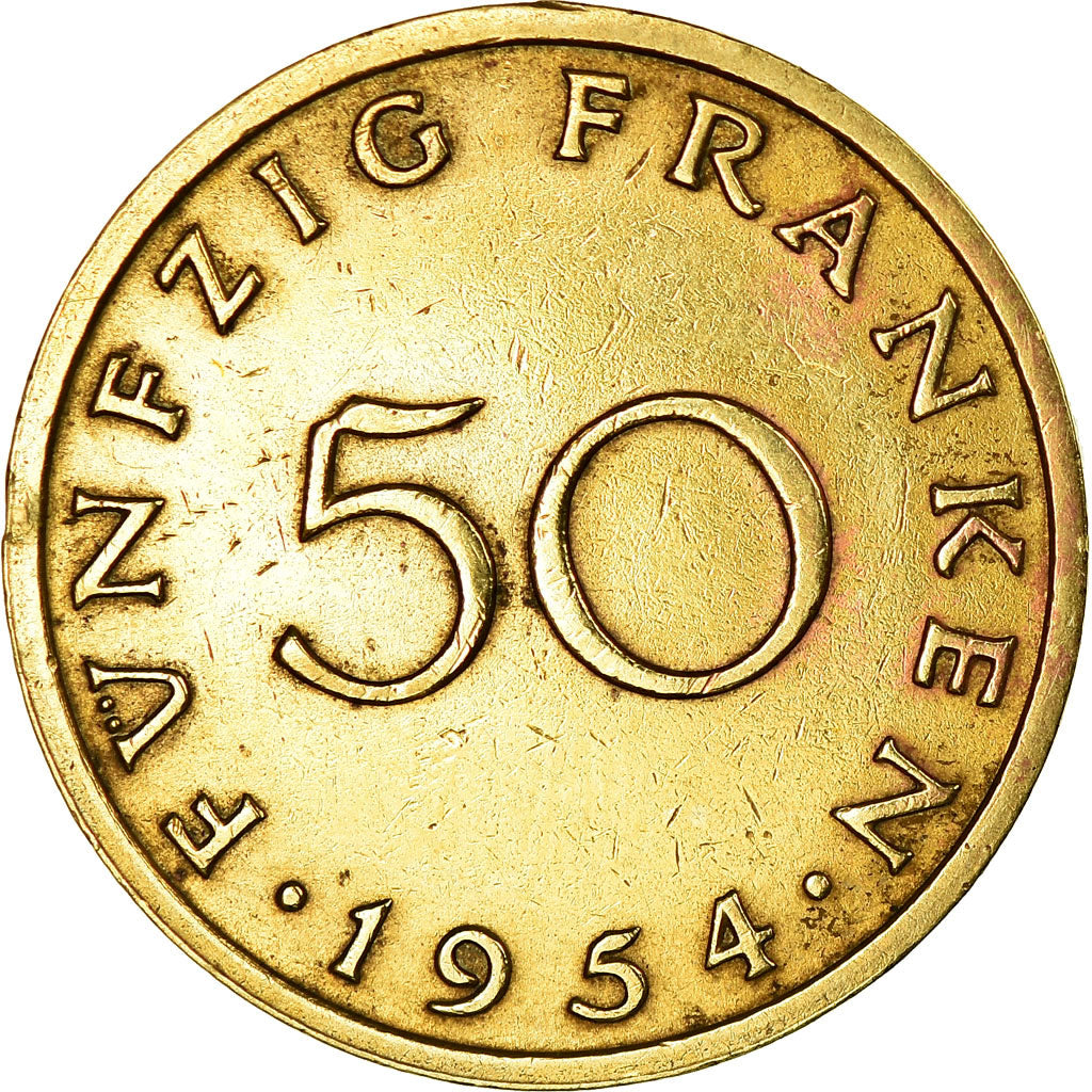 Coin, SAARLAND, 50 Franken, 1954, Paris, EF(40-45), Aluminum-Bronze, KM:3