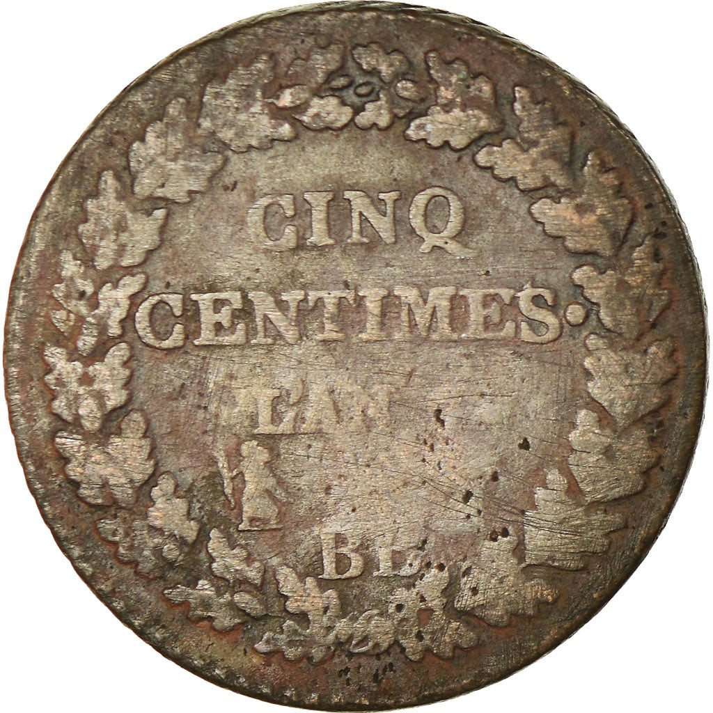 Moneta, Francia, Dupré, 5 Centimes, 1798, Strasbourg, MB+, Bronzo, KM:640.4