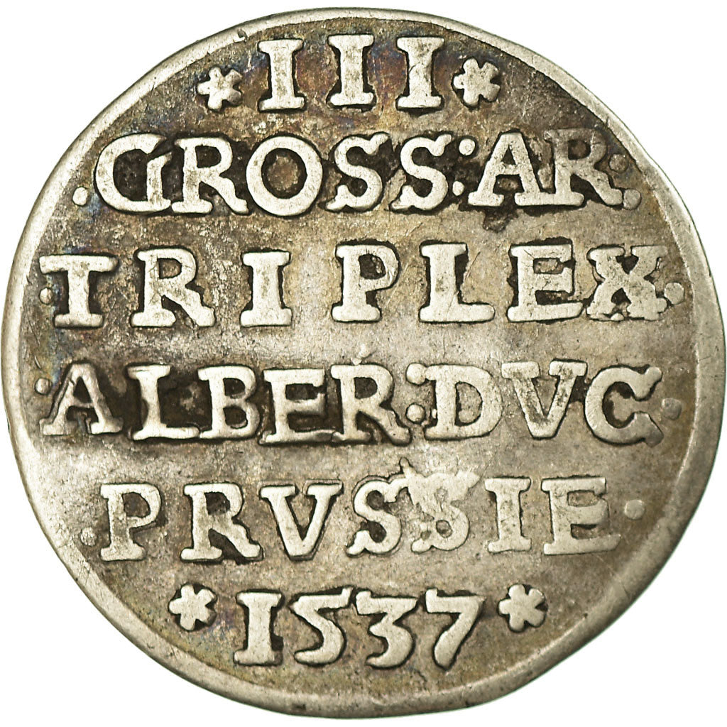 Moneda, Estados alemanes, PRUSSIA, 3 Gröscher, 1537, BC+, Plata