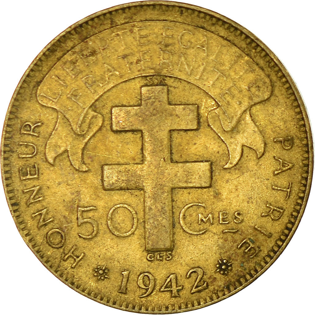 Moneda, África ecuatorial francesa, 50 Centimes, 1942, Pretoria, MBC, Latón