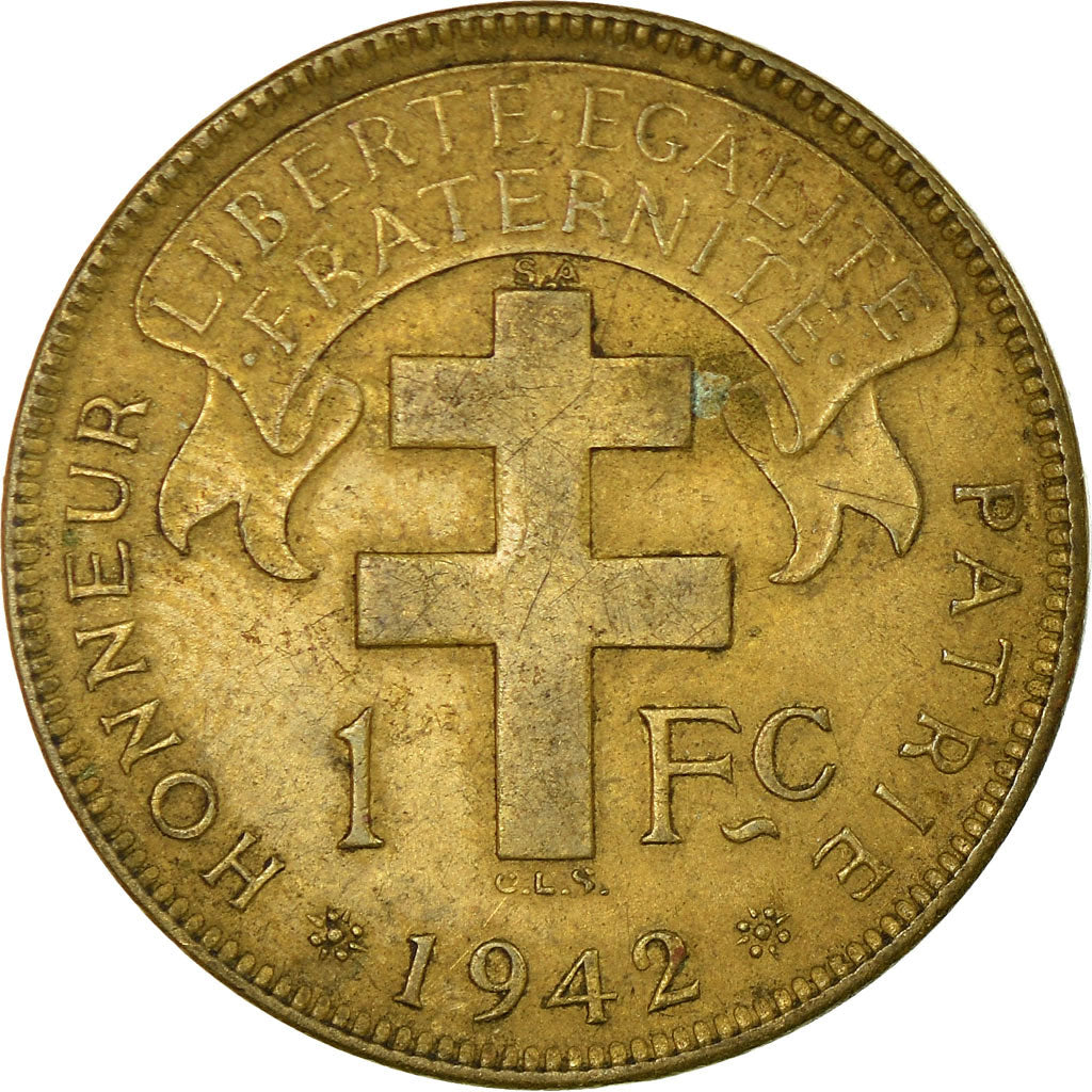 Moneta, Francuska Afryka Równikowa, Franc, 1942, Pretoria, VF(30-35), Mosiądz