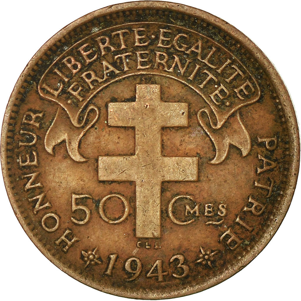 Coin, French Equatorial Africa, 50 Centimes, 1943, Pretoria, EF(40-45), Bronze