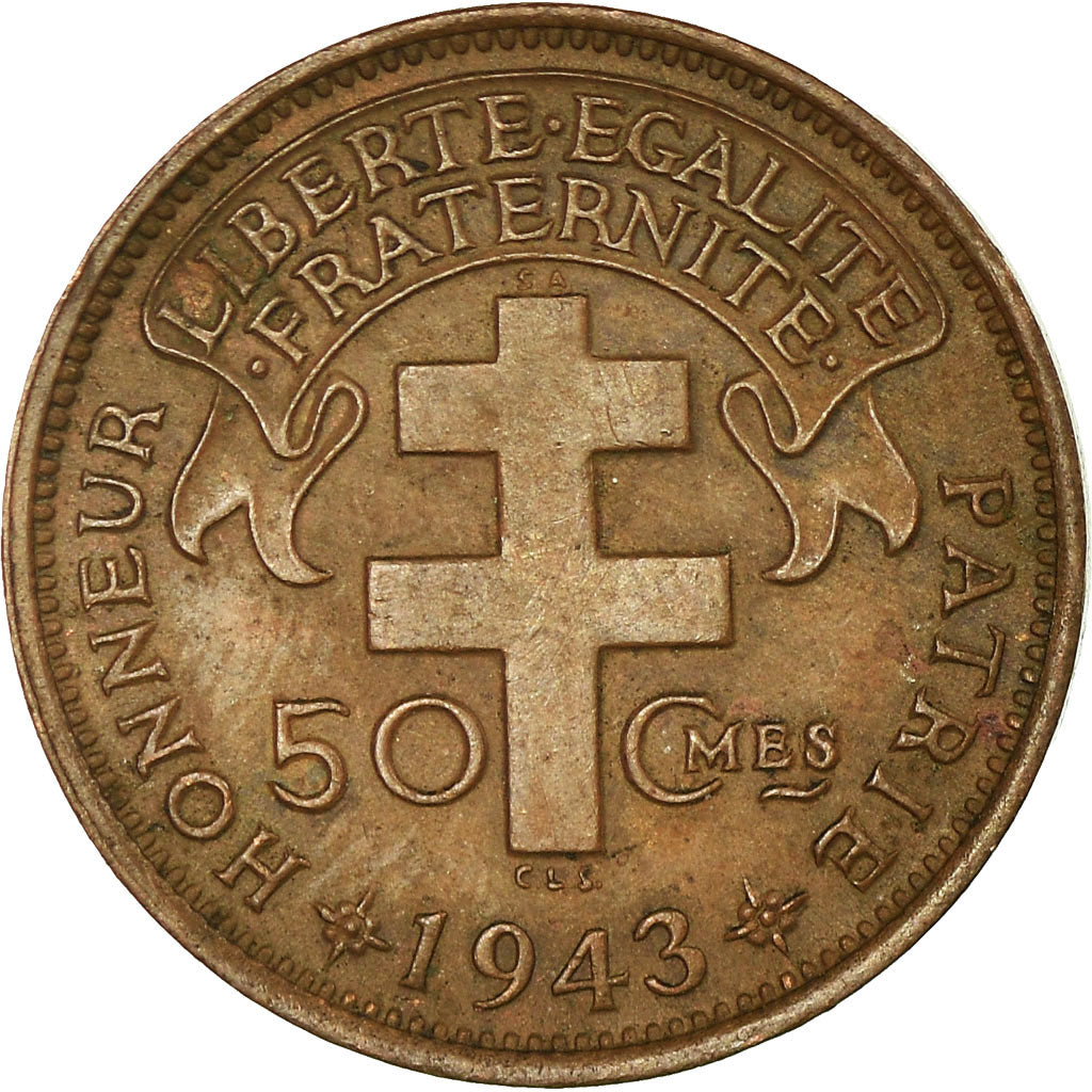 Coin, French Equatorial Africa, 50 Centimes, 1943, Pretoria, EF(40-45), Bronze