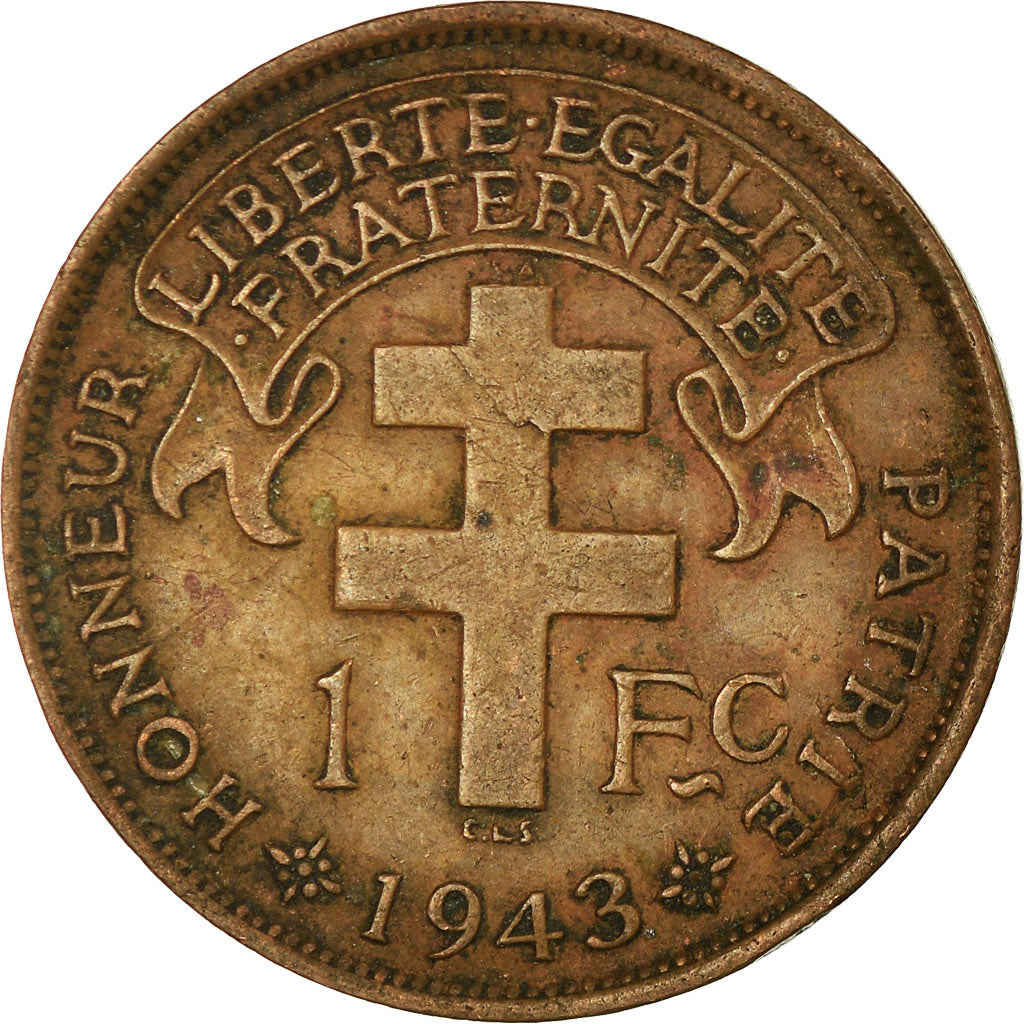 Monnaie, Afrique-Équatoriale française, Franc, 1943, Pretoria, TTB, Bronze