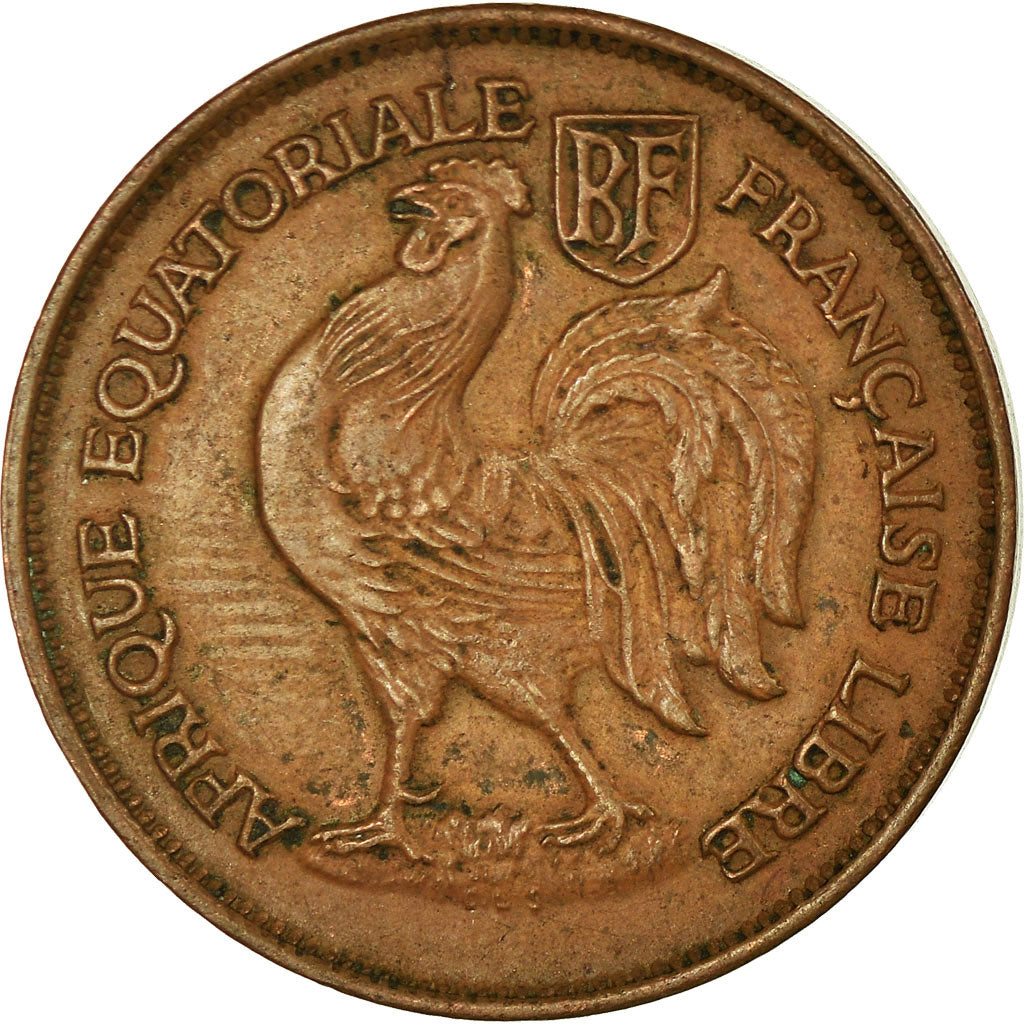 Munten, Frans Equatoriaal Afrika, Franc, 1943, Pretoria, ZF+, Bronze, KM:2a