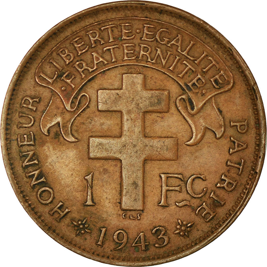 Munten, Frans Equatoriaal Afrika, Franc, 1943, Pretoria, ZF+, Bronze, KM:2a