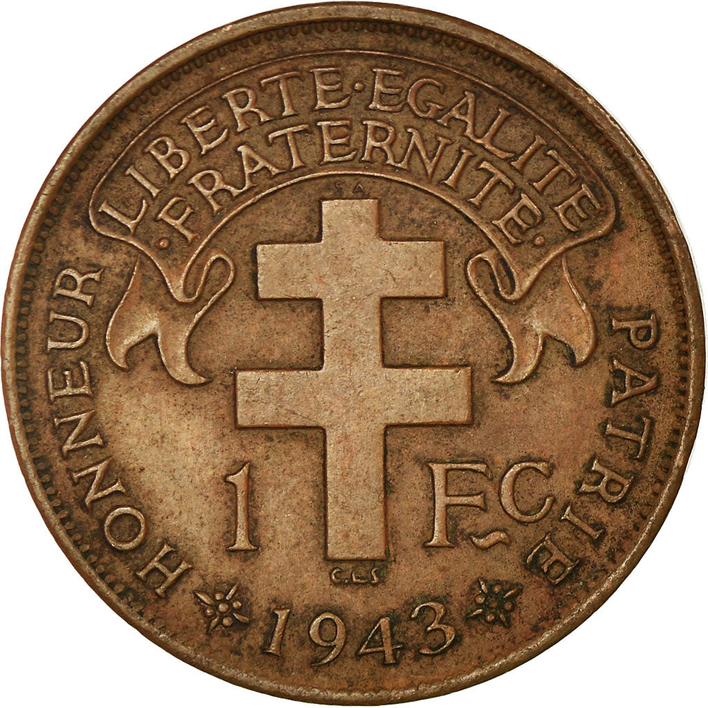 Munten, Frans Equatoriaal Afrika, Franc, 1943, Pretoria, ZF+, Bronze, KM:2a