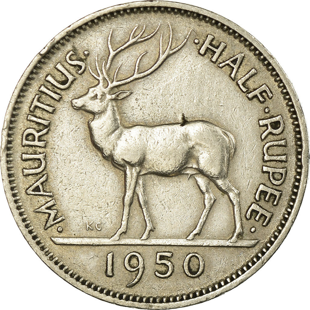Münze, Mauritius, George VI, 1/2 Rupee, 1950, SS+, Copper-nickel, KM:28